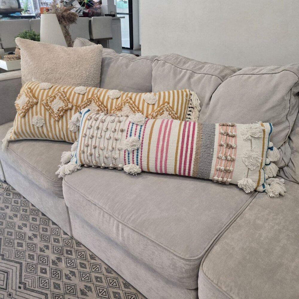 Decorative Boho Lumbar Pillow Set With Fringe & Tassels 12in x 36in & 15in x 38i